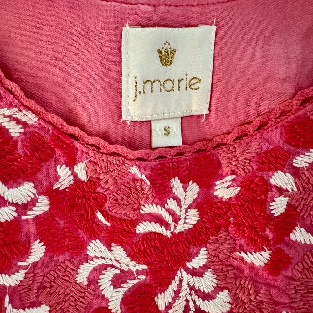 J.Marie  pink and white embroidered tiered dress with flutter sleeves- size S - Picture 3 of 6